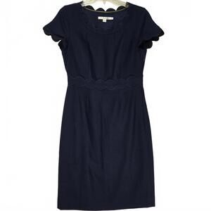 Boden Navy 100% Wool Scalloped Sheath Dress Size US 4R UK 8R Professional Work